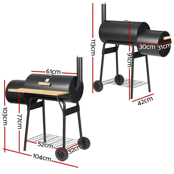 Grillz BBQ Grill 2-In-1 Offset Charcoal Smoker - VogueDecor.au