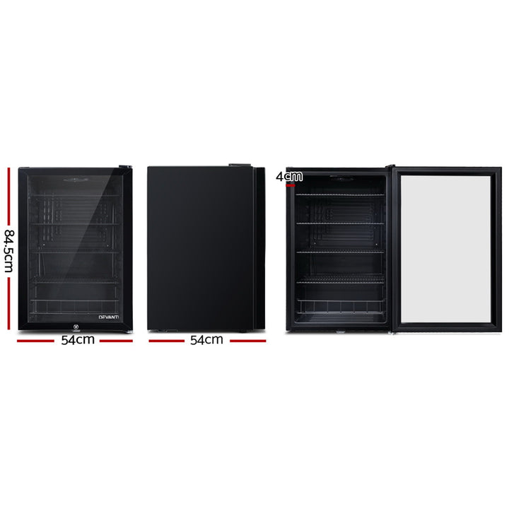 Devanti 115L Bar Fridge Glass Door w/Light Black - VogueDecor.au