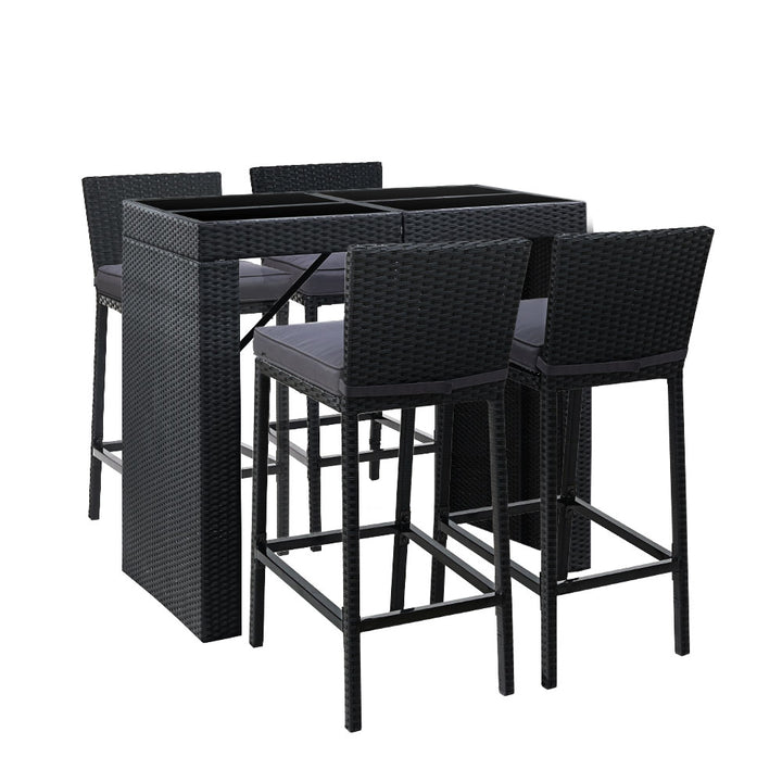 Gardeon 5-Piece Outdoor Bar Set Dining Table Stools Wicker Patio Setting - VogueDecor.au