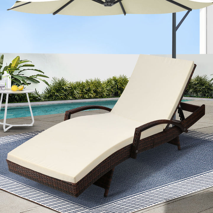 Gardeon Sun Lounge Wicker Lounger Outdoor Furniture Beach Chair Patio Adjustable Cushion Brown - VogueDecor.au