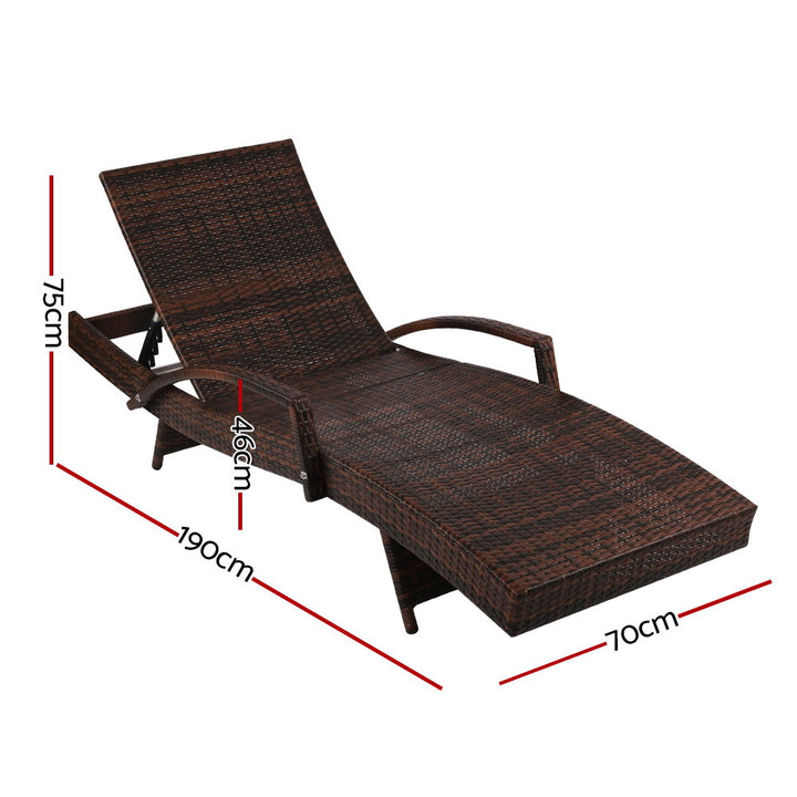 Gardeon Sun Lounge Wicker Lounger Outdoor Furniture Beach Chair Patio Adjustable Cushion Brown - VogueDecor.au