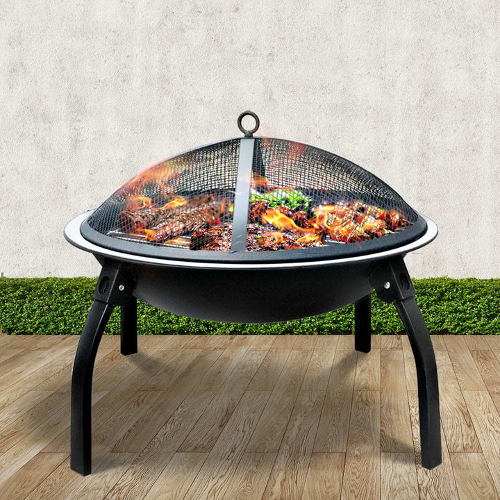 Fire Pit BBQ Charcoal Smoker Portable Outdoor Camping Pits Patio Fireplace 22" - VogueDecor.au