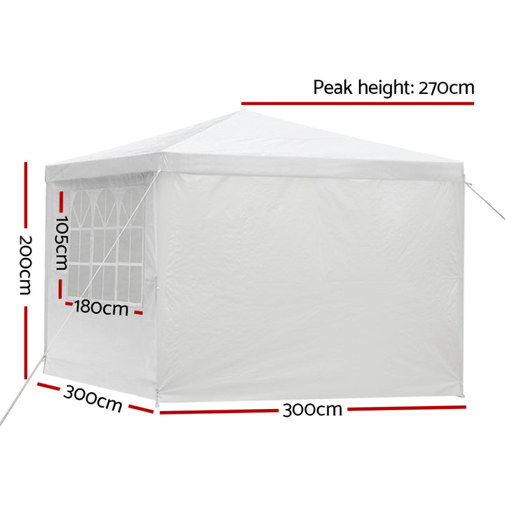 Instahut Gazebo 3x3m Marquee Wedding Party Tent Outdoor Camping Side Wall Canopy Window Panel White - VogueDecor.au