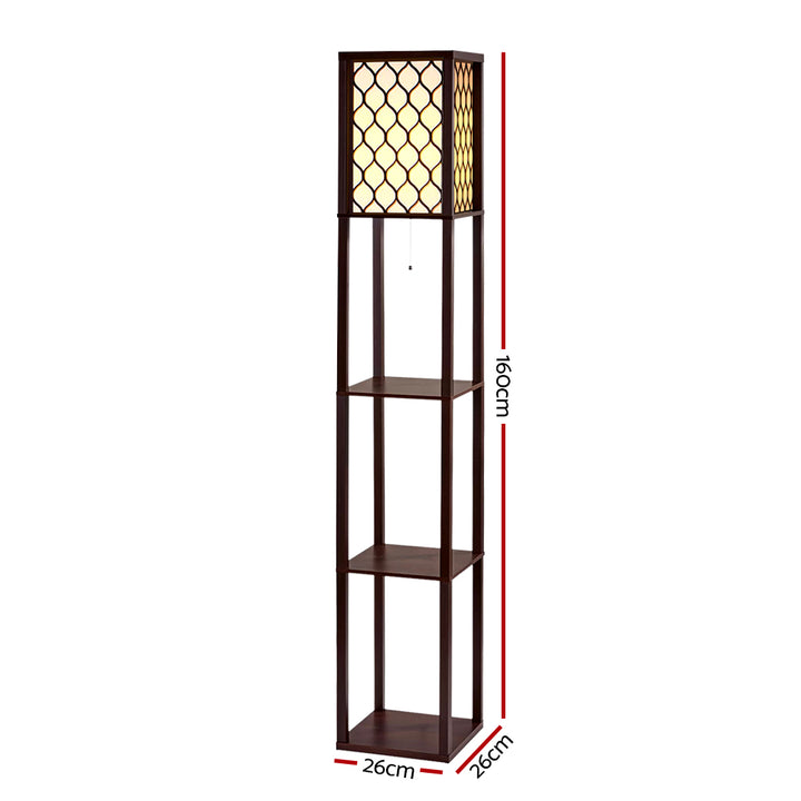 Artiss Floor Lamp 3 Tier Shelf Storage LED Light Stand Home Room Pattern Brown - VogueDecor.au