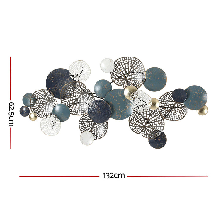 Artiss Metal Wall Art Hanging Sculpture 132cm Home Decor Leaf Circles Blue - VogueDecor.au