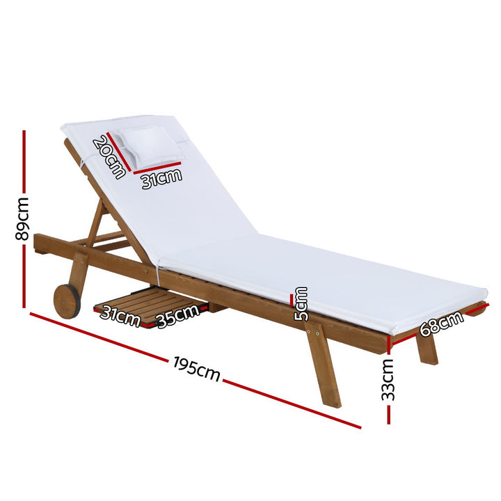 Gardeon 2x Sun Lounge Wooden Lounger Outdoor Furniture Day Bed Wheel Patio White - VogueDecor.au