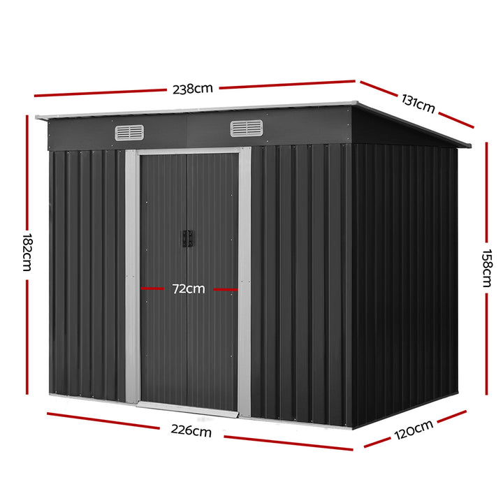 Giantz Garden Shed 2.38x1.31M Sheds Outdoor Storage Tool Metal Workshop Shelter Sliding Door - VogueDecor.au
