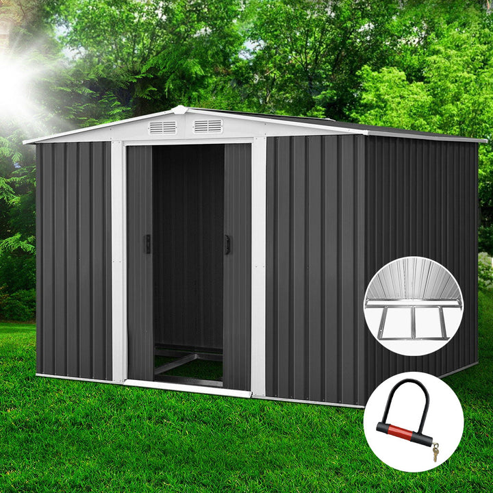Giantz Garden Shed 2.58x2.07M w/Metal Base Sheds Outdoor Storage Double Door Tool - VogueDecor.au
