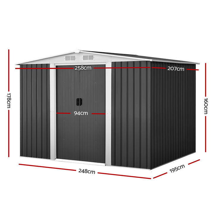 Giantz Garden Shed 2.58x2.07M w/Metal Base Sheds Outdoor Storage Double Door Tool - VogueDecor.au