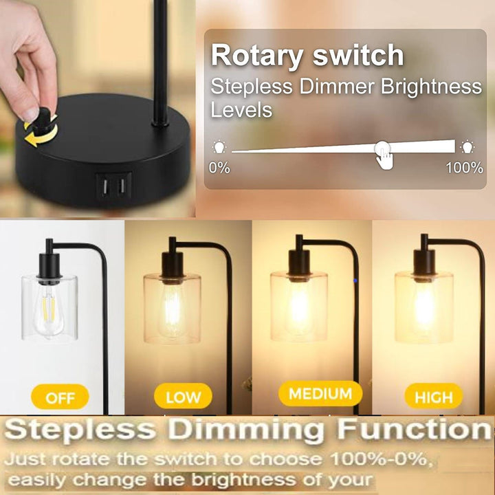 2x Pack Industrial Table Lamp with 2 USB Port for Bedside Nightstand Desk and Living Room Office (Bulb not Included) - VogueDecor.au