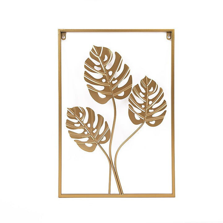 Metal Wall Picture with Leaves 40 x 60 cm Golden Decoration - VogueDecor.au