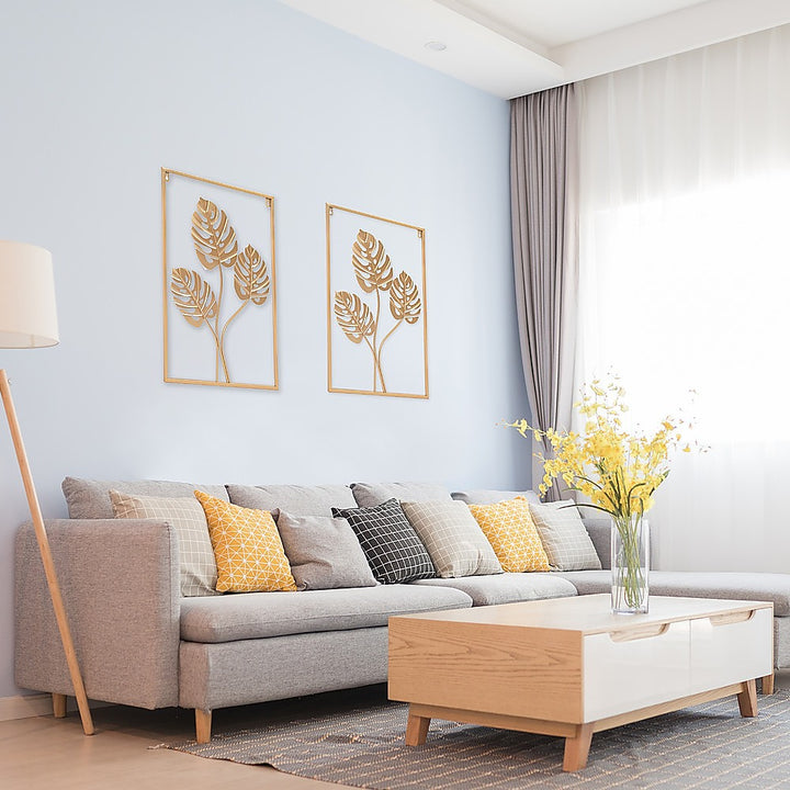 Metal Wall Picture with Leaves 40 x 60 cm Golden Decoration - VogueDecor.au
