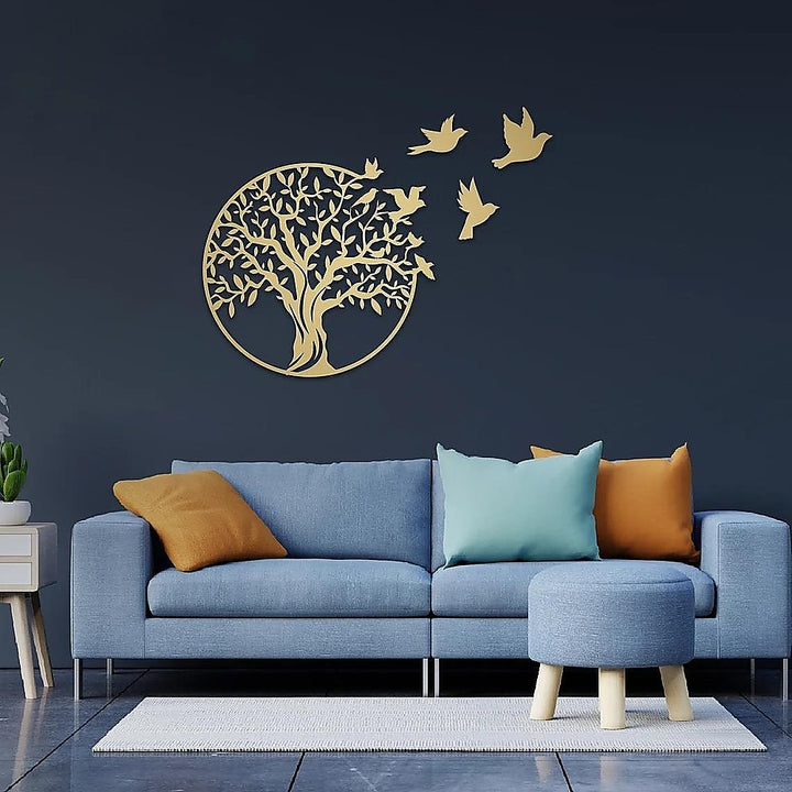 Metal Tree of Life Wall Art 7 Flying Birds Wall Sculpture - VogueDecor.au