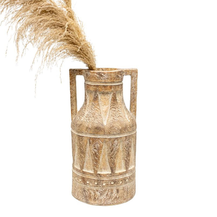 Aged Tribal Style Decorative Urn / Dried Flower Vase 46cm - VogueDecor.au
