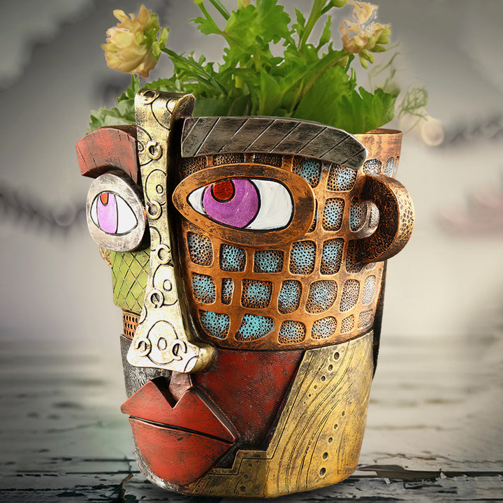Abstract Face Planter Pot - Artistic Resin Decor for Succulents & Plants (Antique Style - 18.5*18*15CM) - VogueDecor.au