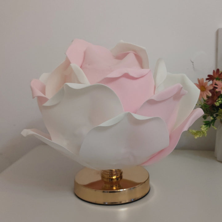 Pink and White Elegant Lotus Flower Table Lamp - Decorative Bedside Night Light for Bedroom Ambiance - VogueDecor.au