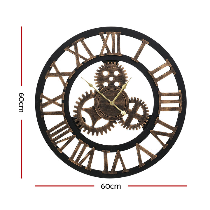 Artiss 60cm Wall Clock Large Retro Roman Numerals Brown - VogueDecor.au