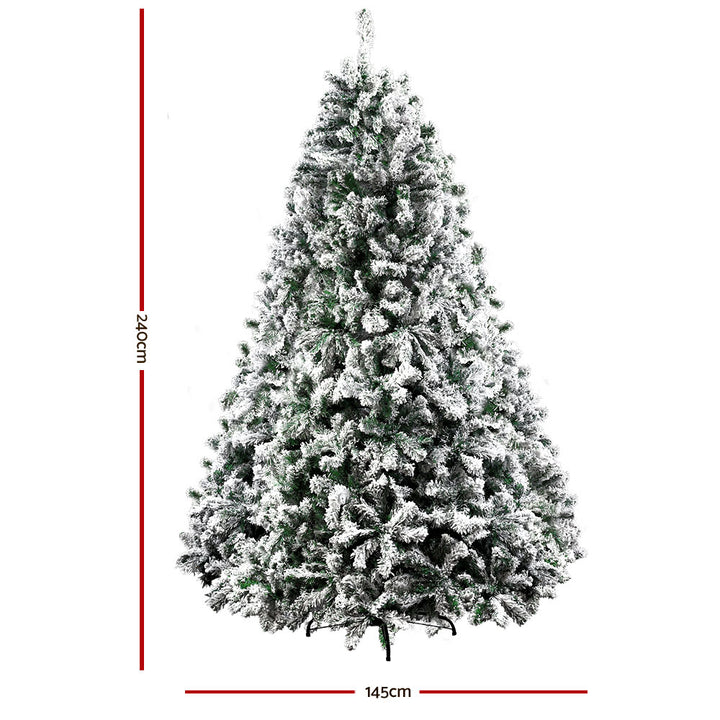 Jingle Jollys Christmas Tree 2.4M Xmas Tree Decorations Snow Flocked 1500 Tips - VogueDecor.au