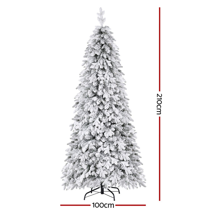 Jingle Jollys Christmas Tree 2.1m Flocking Pencil Tree LED Xmas 860 Tips White - VogueDecor.au