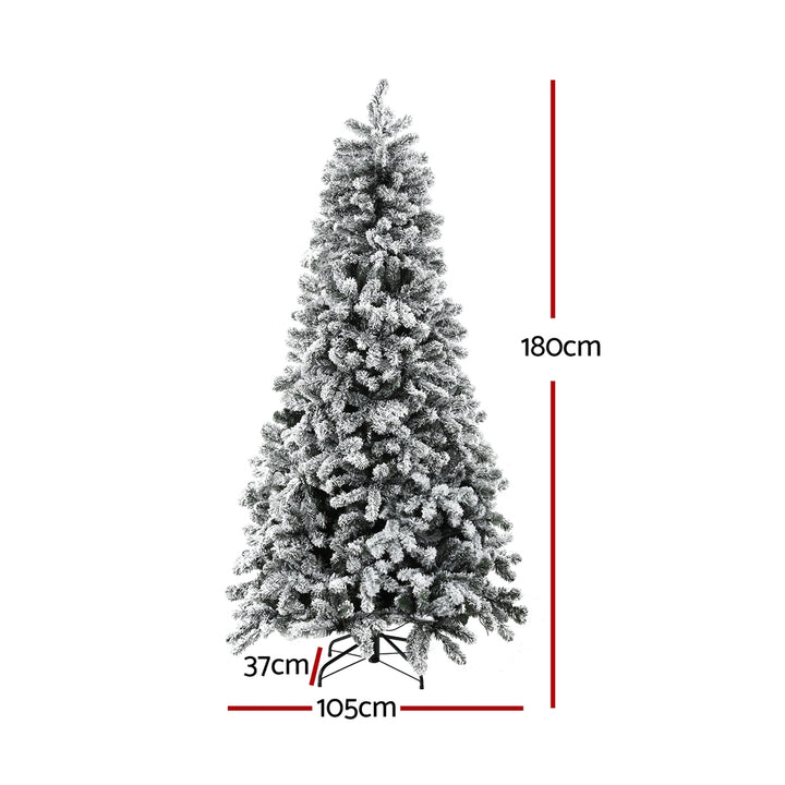 Jingle Jollys Christmas Tree 1.8m Snow Flocked LED Xmas Decoration 8 Light Modes - VogueDecor.au