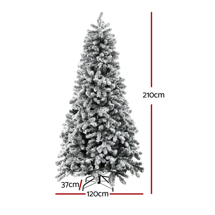 Jingle Jollys Christmas Tree 2.1m Snow Flocked LED Xmas Decoration 8 Light Modes - VogueDecor.au