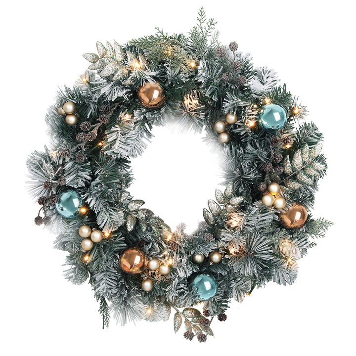 Jingle Jollys 60cm Christmas Wreath with LED Lights Snowy Garland Xmas Decor - VogueDecor.au