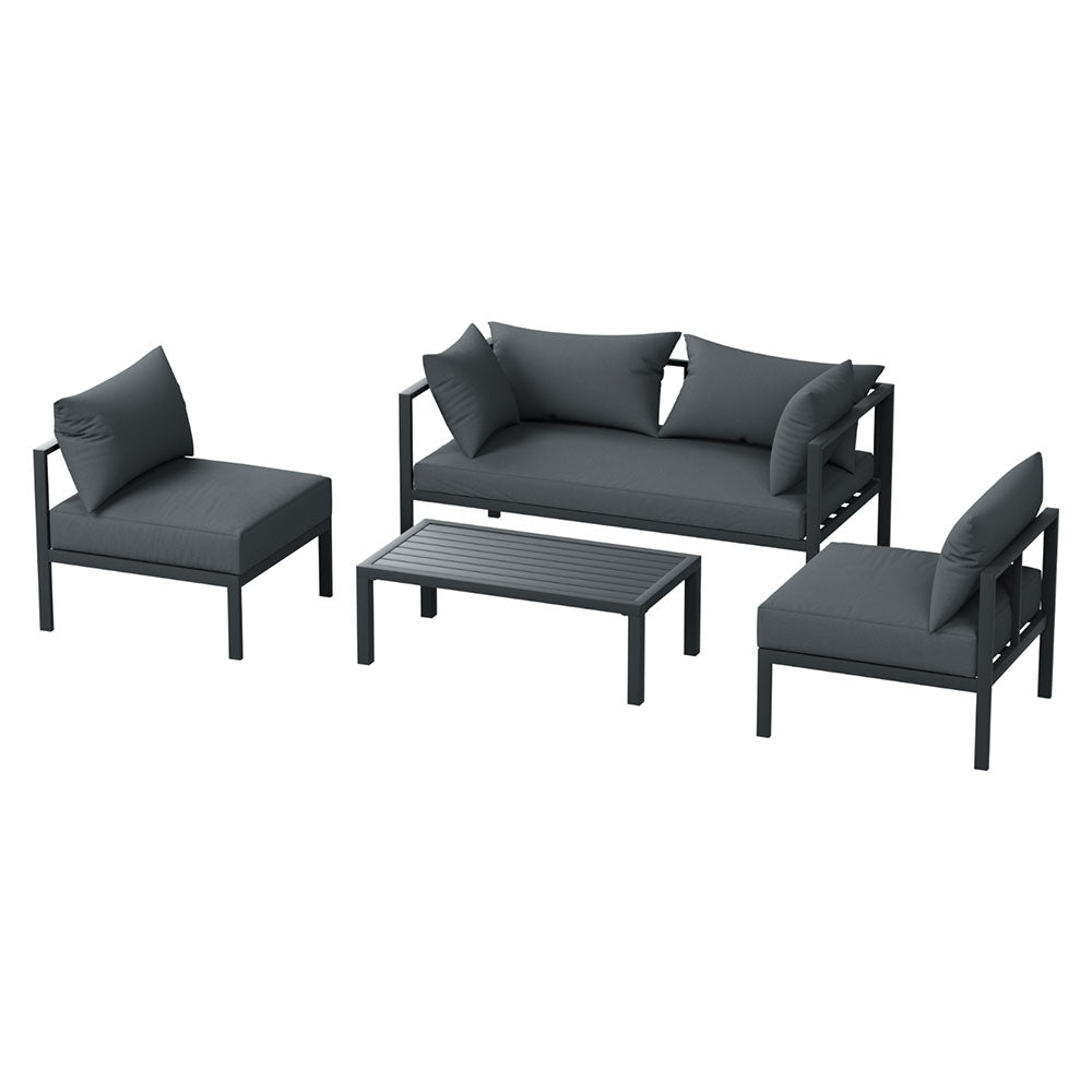 Gardeon 4 Seater Outdoor Sofa Set Aluminium Patio Furniture Setting 4PC Charcoal - VogueDecor.au