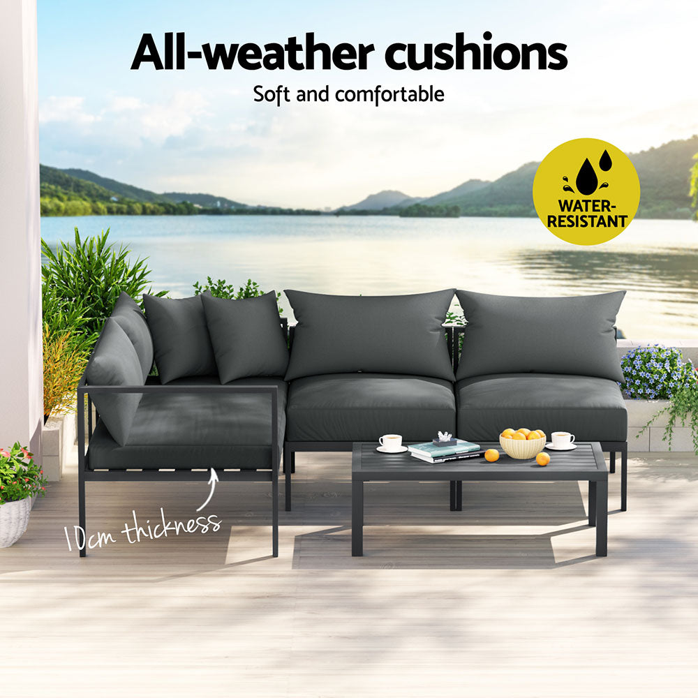 Gardeon 4 Seater Outdoor Sofa Set Aluminium Patio Furniture Setting 4PC Charcoal - VogueDecor.au