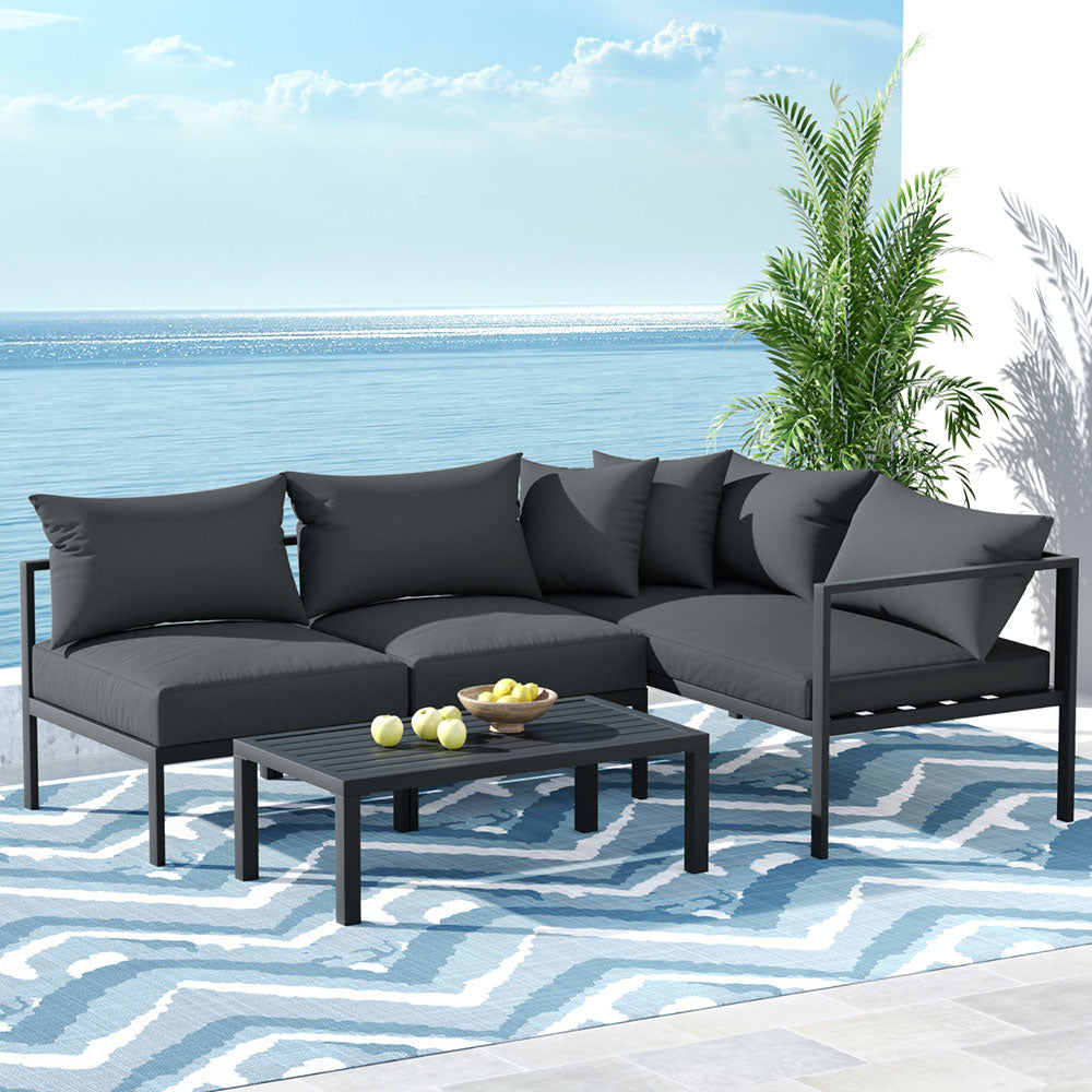 Gardeon 4 Seater Outdoor Sofa Set Aluminium Patio Furniture Setting 4PC Charcoal - VogueDecor.au