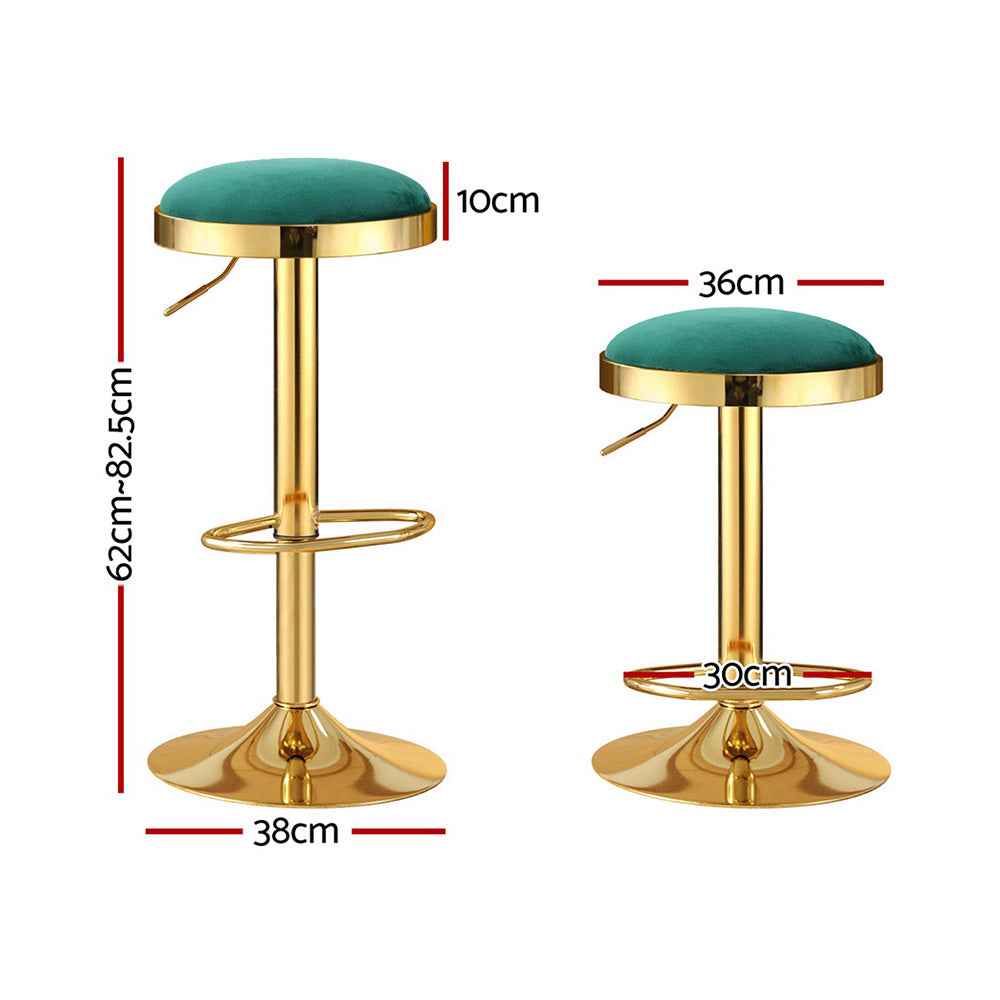 2x Artiss Bar Stools Kitchen Dining Chairs Velvet Padded Stool Green - VogueDecor.au