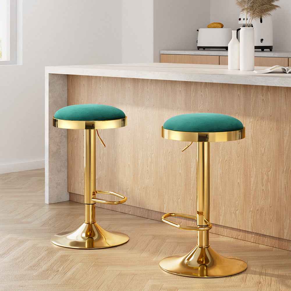 2x Artiss Bar Stools Kitchen Dining Chairs Velvet Padded Stool Green - VogueDecor.au