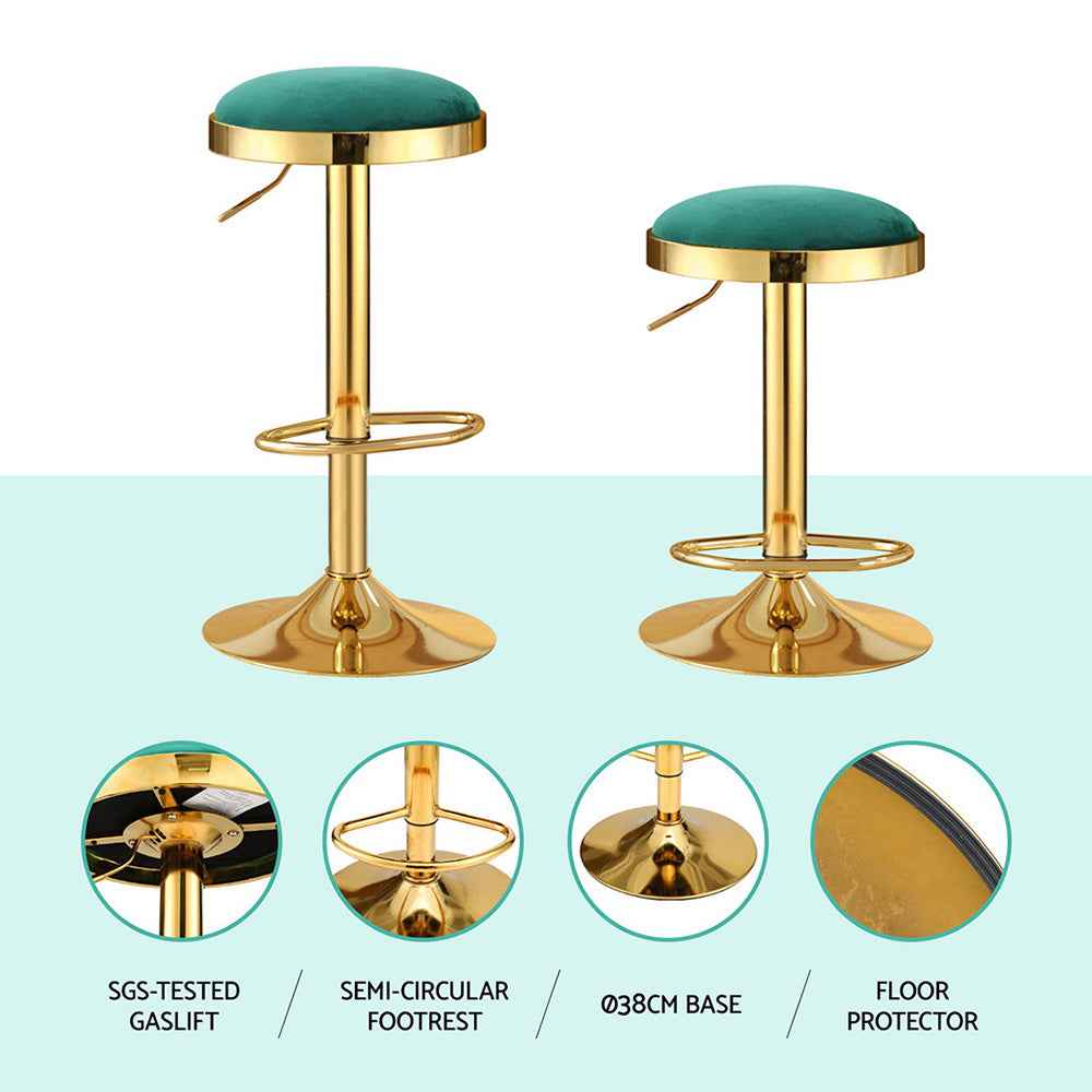 4x Artiss Bar Stools Kitchen Dining Chairs Velvet Padded Stool Green - VogueDecor.au