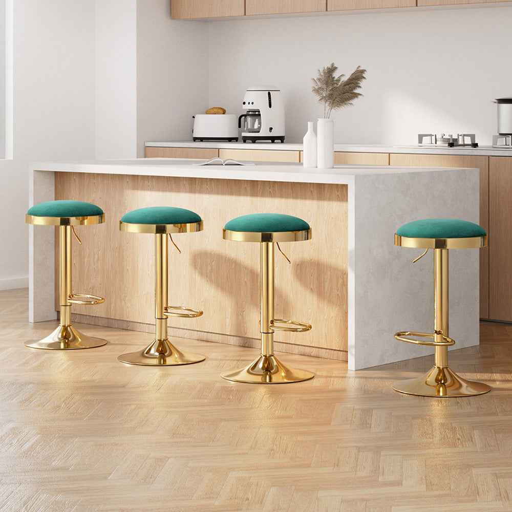4x Artiss Bar Stools Kitchen Dining Chairs Velvet Padded Stool Green - VogueDecor.au
