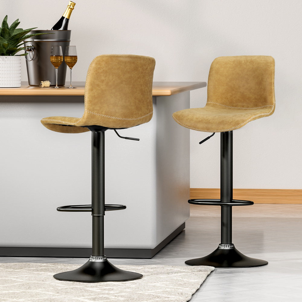 Artiss 4x Bar Stools Kitchen Swivel Gas Lift Chairs Brown - VogueDecor.au