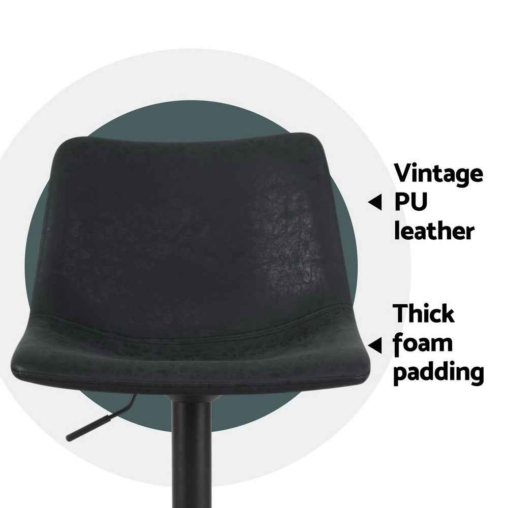 Artiss 4x Bar Stools Vintage Leather Swivel Gas Lift Black