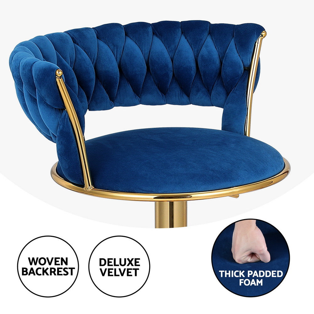 Artiss 2x Bar Stools Gas Lift Velvet Woven Backrest Navy - VogueDecor.au