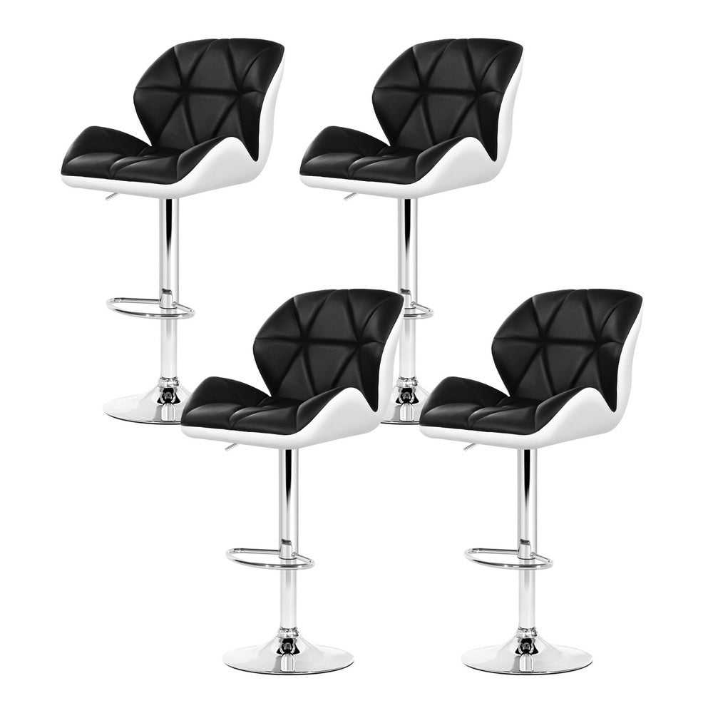 Artiss 4x Bar Stools Gas Lift Padded Leather Black & White - VogueDecor.au