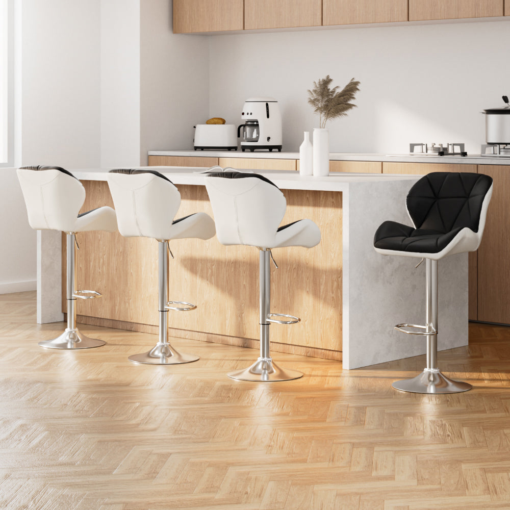 Artiss 4x Bar Stools Gas Lift Padded Leather Black & White - VogueDecor.au