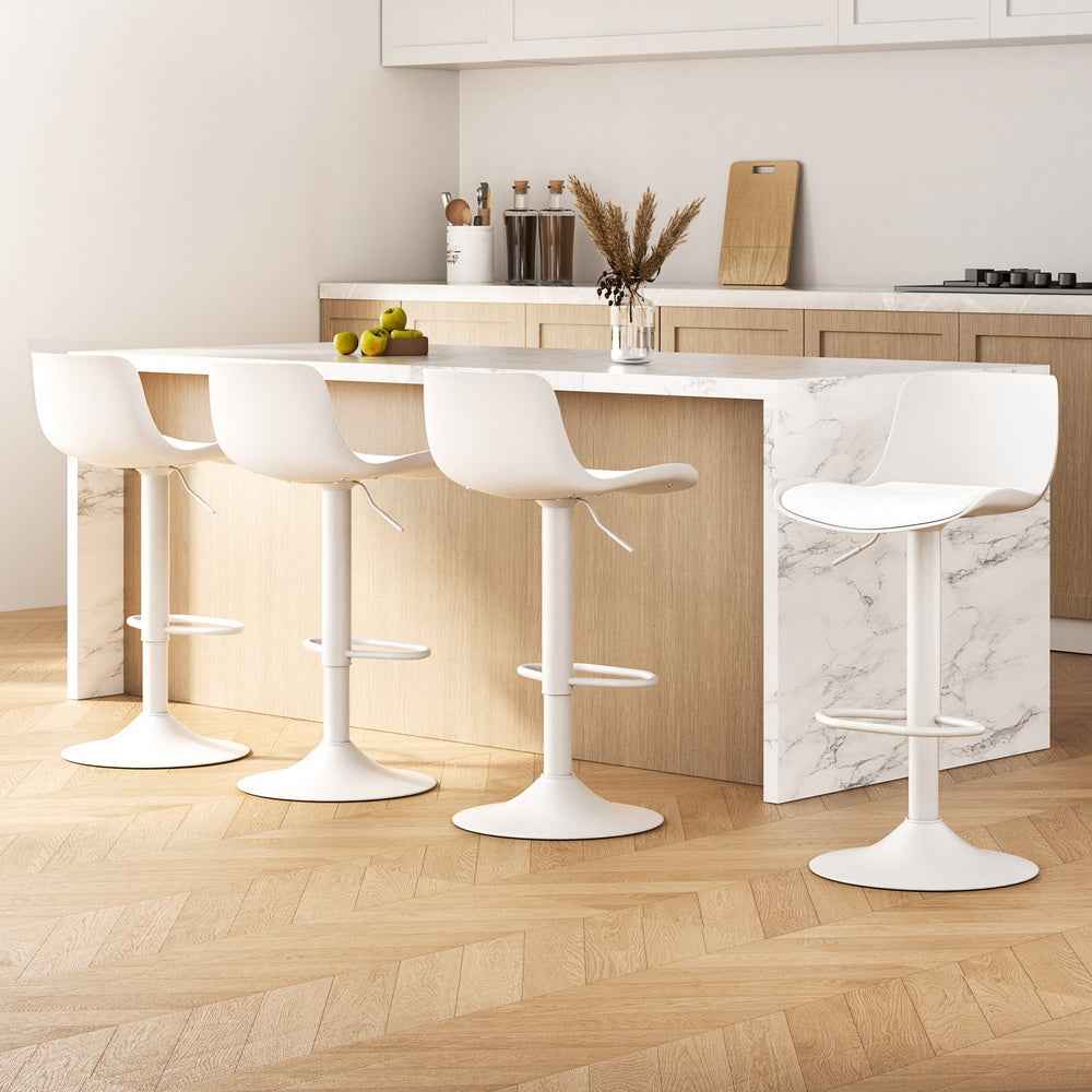 4x Artiss Bar Stools Kitchen Swivel Gas Lift Stool Leather Dining Chairs White