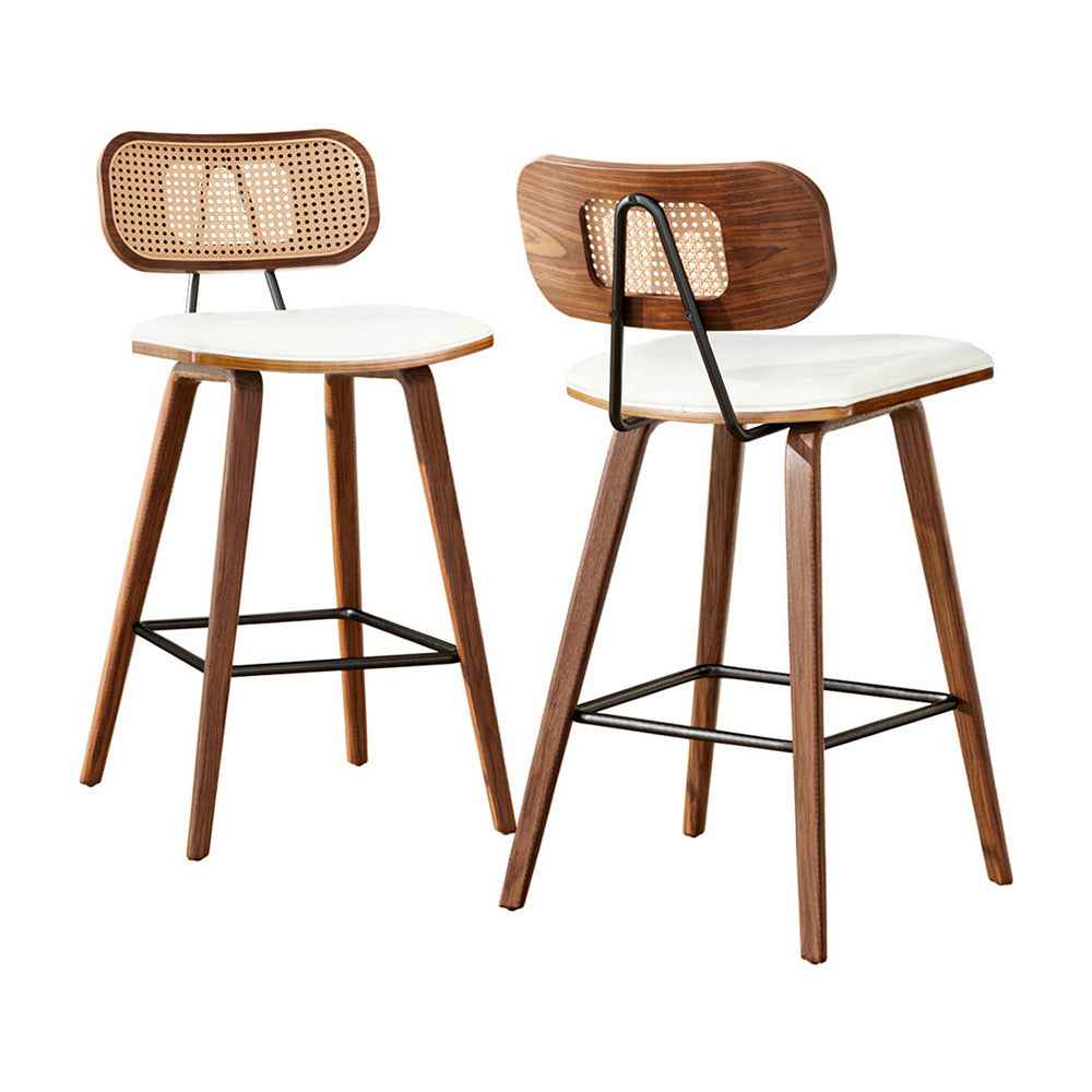 2x Artiss Bar Stools Kitchen Counter Rattan Chairs PU Leather Padding - VogueDecor.au