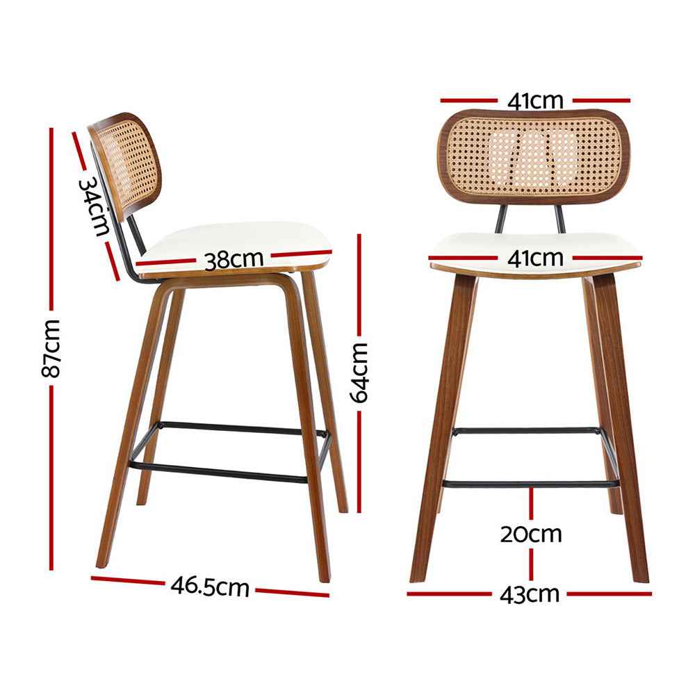 2x Artiss Bar Stools Kitchen Counter Rattan Chairs PU Leather Padding - VogueDecor.au
