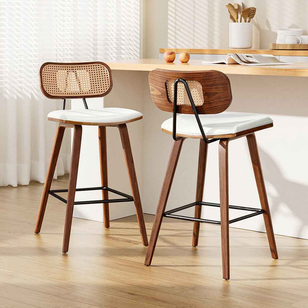 2x Artiss Bar Stools Kitchen Counter Rattan Chairs PU Leather Padding - VogueDecor.au