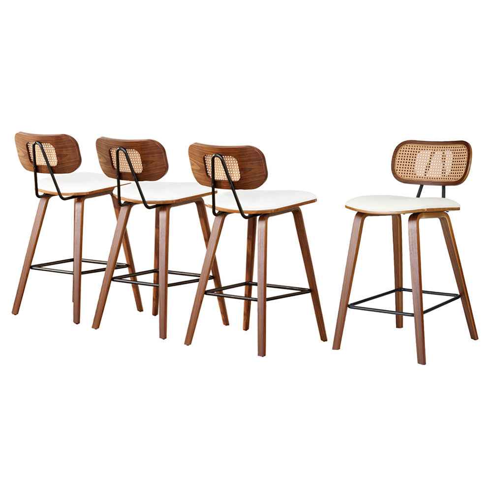 4x Artiss Bar Stools Kitchen Counter Rattan Chairs PU Leather Padding - VogueDecor.au