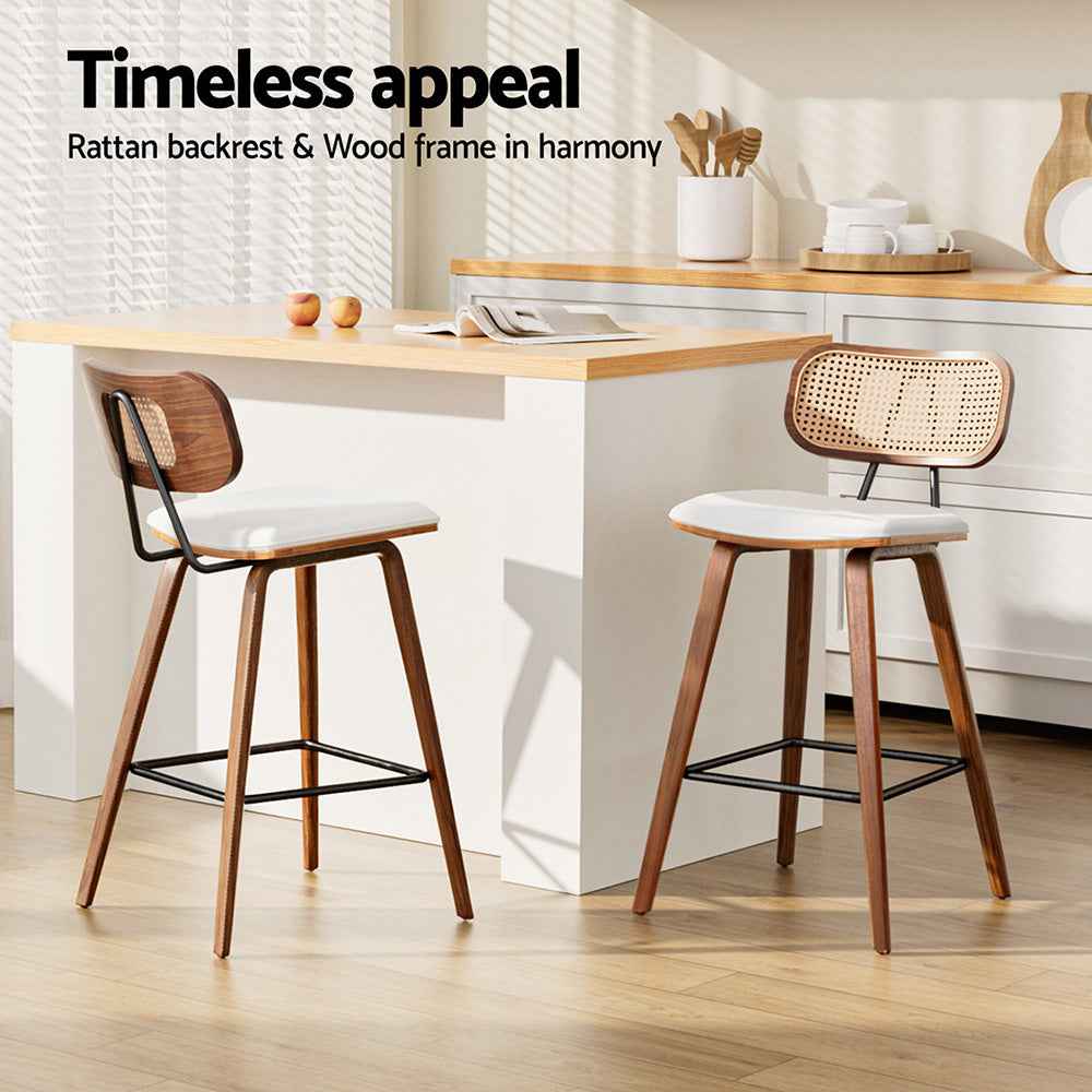 4x Artiss Bar Stools Kitchen Counter Rattan Chairs PU Leather Padding - VogueDecor.au