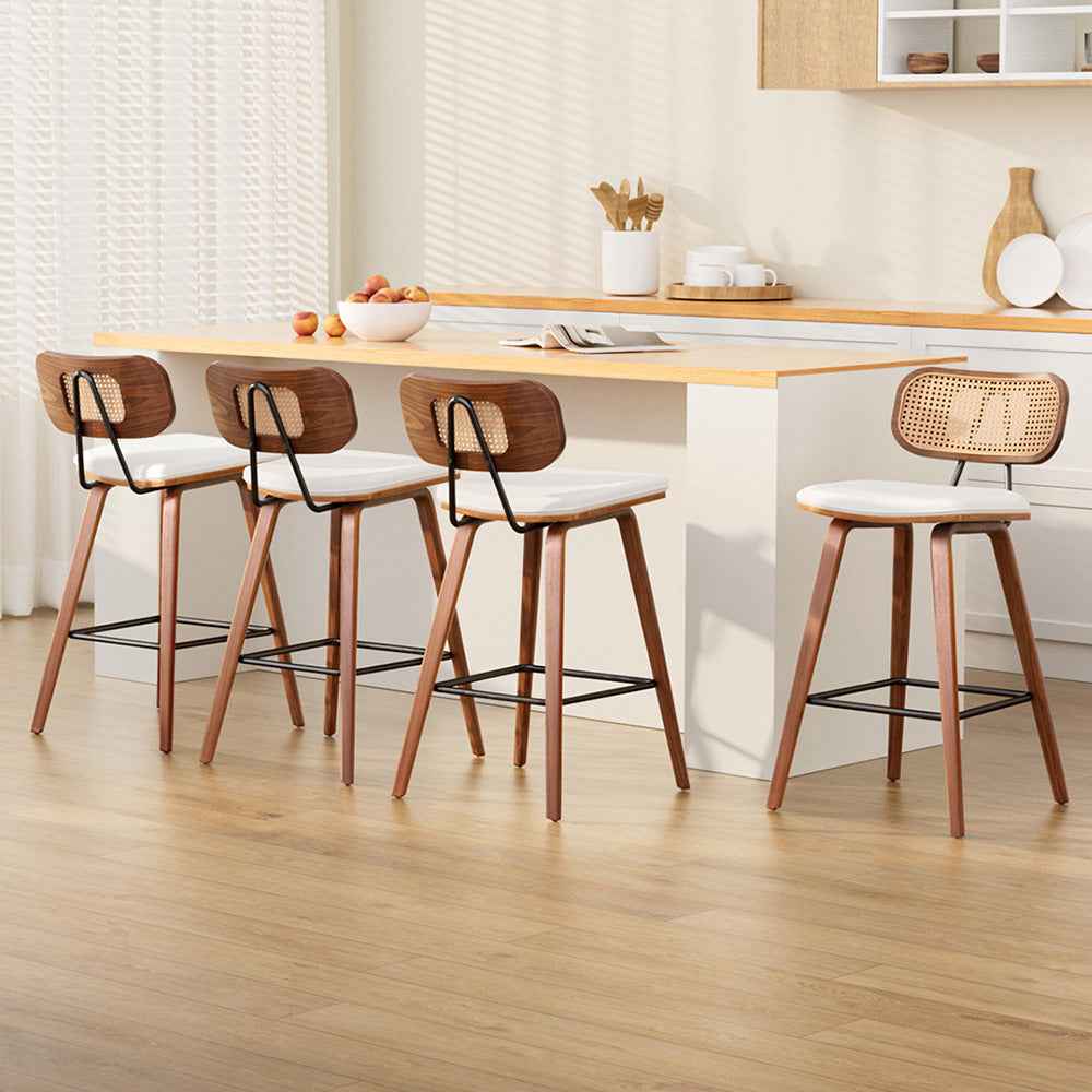 4x Artiss Bar Stools Kitchen Counter Rattan Chairs PU Leather Padding - VogueDecor.au