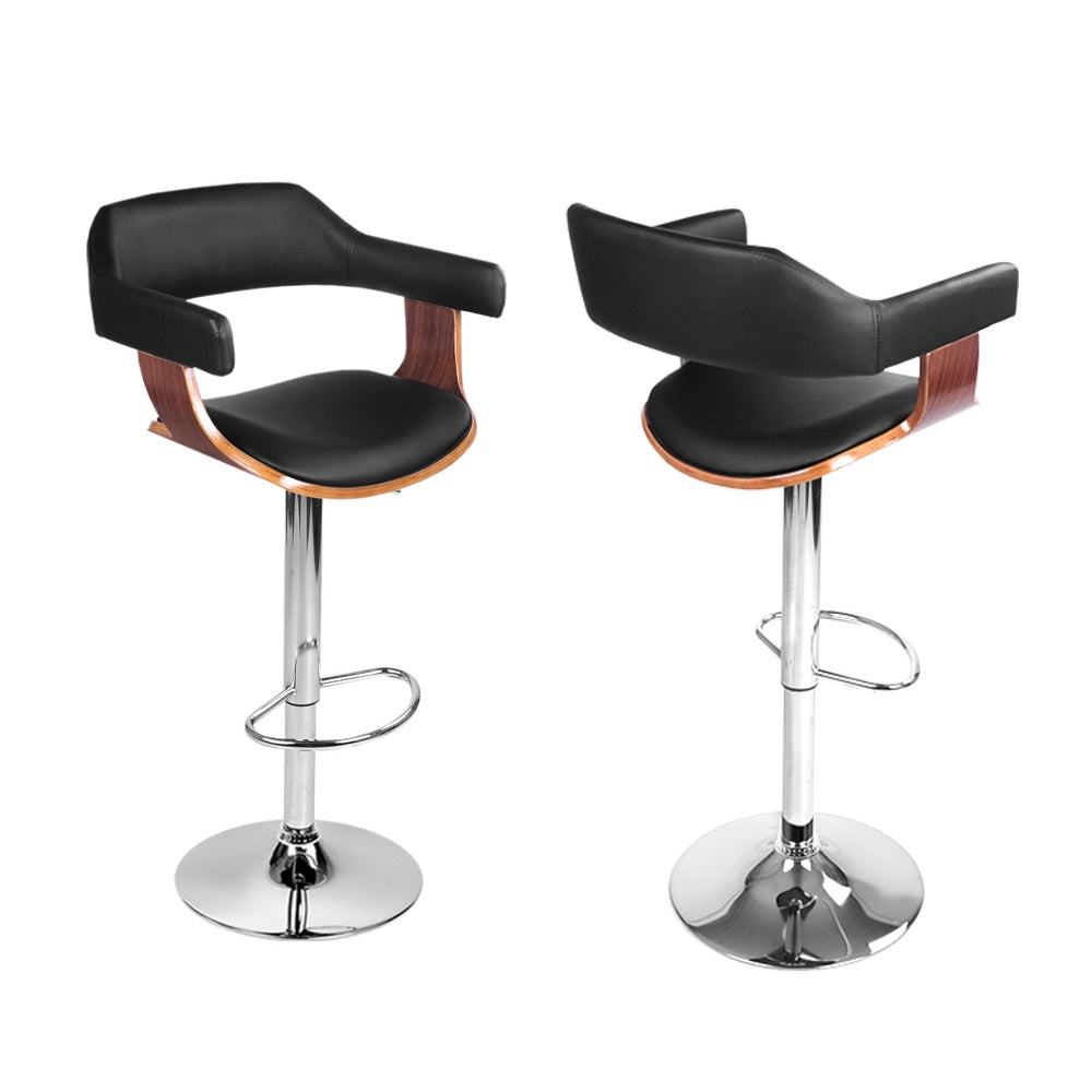 Artiss 4x Bar Stools Gas Lift Leather w/Armrest Black - VogueDecor.au