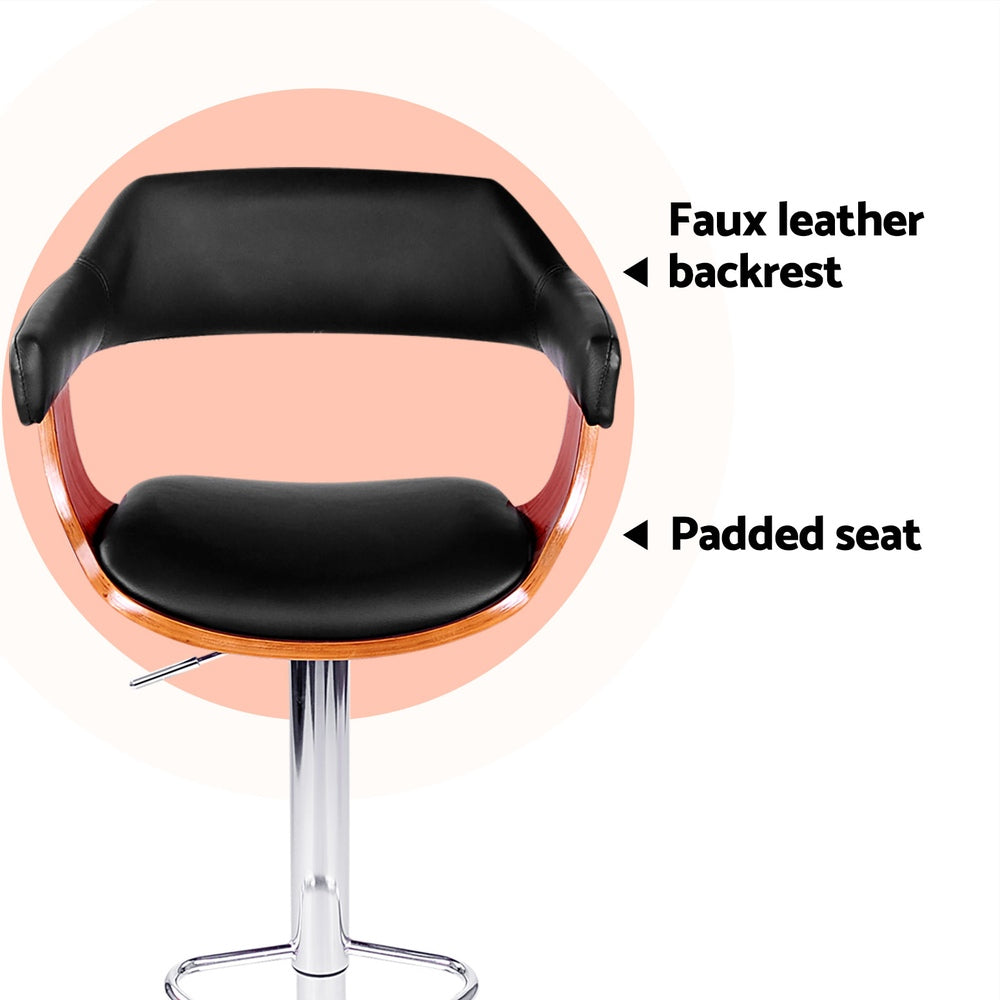 Artiss 4x Bar Stools Gas Lift Leather w/Armrest Black - VogueDecor.au