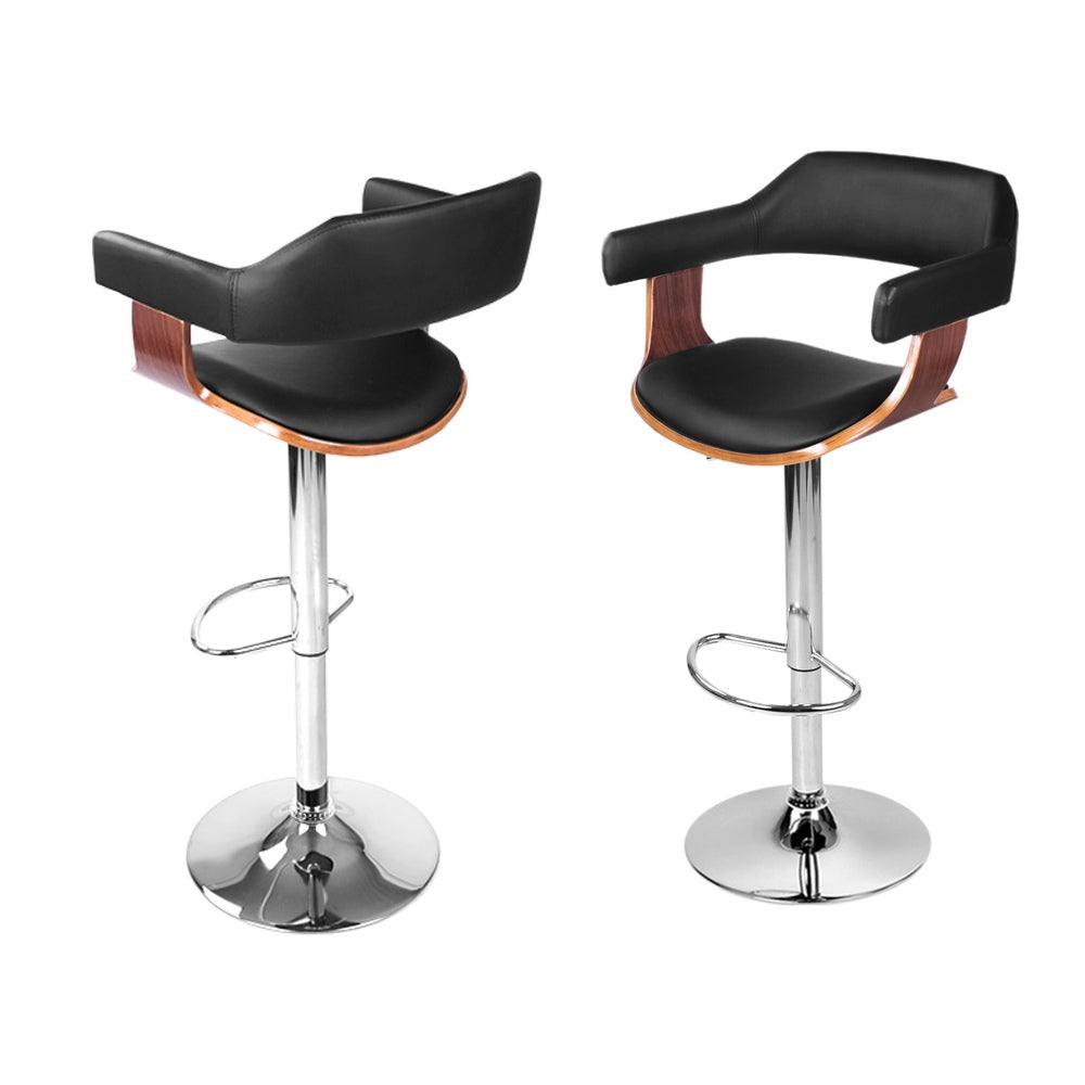Artiss 4x Bar Stools Gas Lift Leather w/Armrest Black - VogueDecor.au