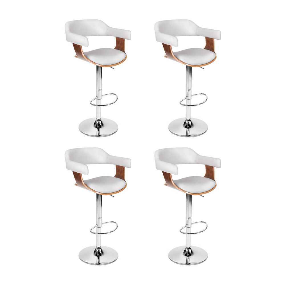 4x Artiss Bar Stools Gas Lift Leather with Armrest White - VogueDecor.au