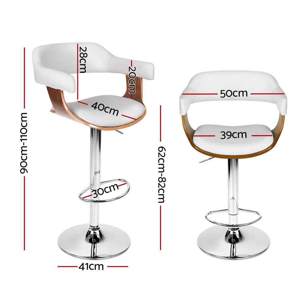 4x Artiss Bar Stools Gas Lift Leather with Armrest White - VogueDecor.au